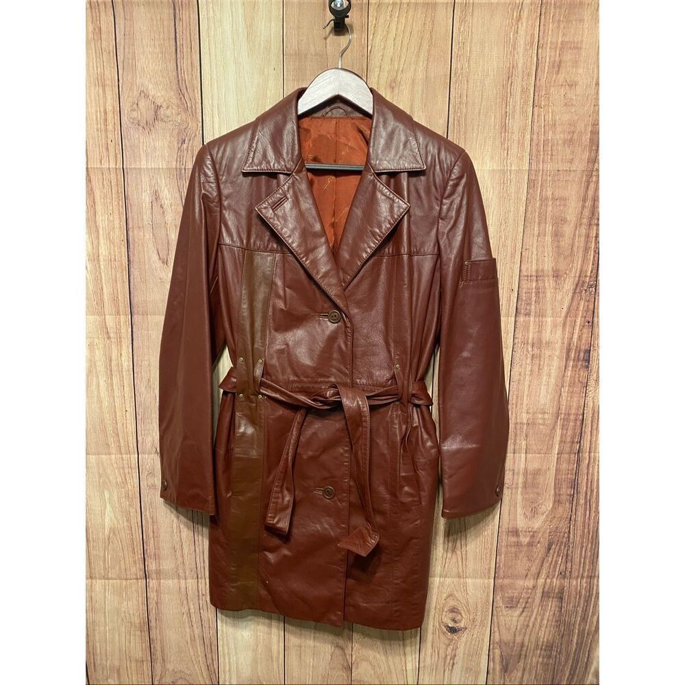 Etienne Aigner size 10 vintage women’s cognac brown coat jacket leather